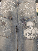 شلوار جین جورتس (Jorts) آبی طرح دار پارچه ترک